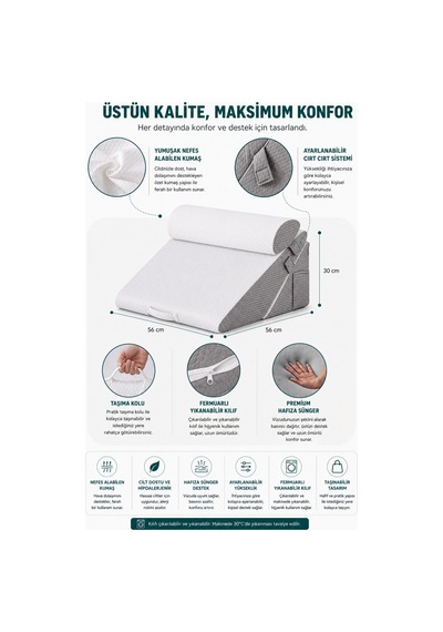 Liferest 10 Kullanımlı Konfor Yastığı, Ayarlanabilir Wedge Destek Minderi -