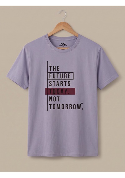 Maccali Erkek Lila The Future Starts Today Baskılı Bisiklet Yaka Bol Kesim Tişört
