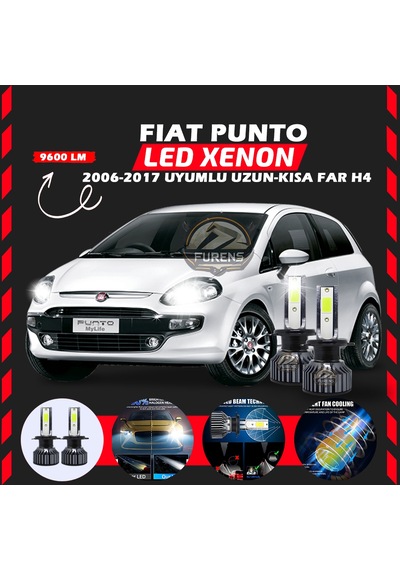 Fiat Punto 2006-2017 Uzun - Kısa Far Uyumlu Şimşek Etkili Led Xenon Pro Series H4