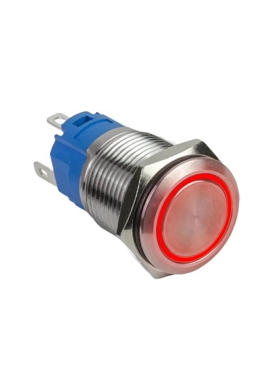 E1 19mm Metal Buton Kalıcılı 12-24v Kırmızı Led Işıklı 1no/1nc