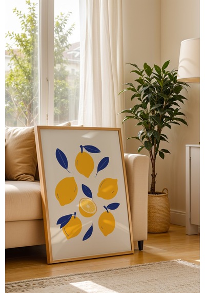 Limon Temalı Dekoratif Yaz Konseptli Poster Tablo Ahşap Çerçeveli