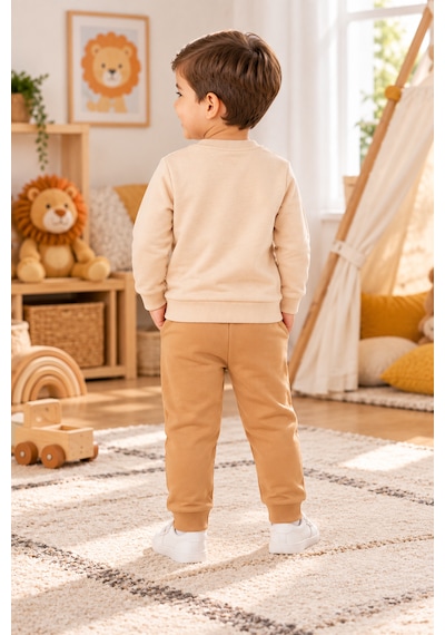 Tucankids Erkek Çocuk Aslan Baskılı İkili Eşofman Takımı Sweatshirt Eşofman Bej - Kahverengi Tucankids Erkek Çocuk Aslan Baskılı İkili Eşofman Takımı Sweatshirt Eşofman Bej - Kahverengi