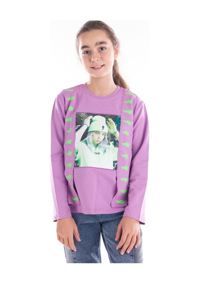 İrem Çocuk Giyim Kız Çocuk Önü Kız Resim Baskılı Lila Renk Sweatshirt Lila