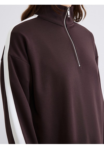 Lcw Comfort Kahverengi Dik Yaka Soft Touch Kadın Sweatshirt