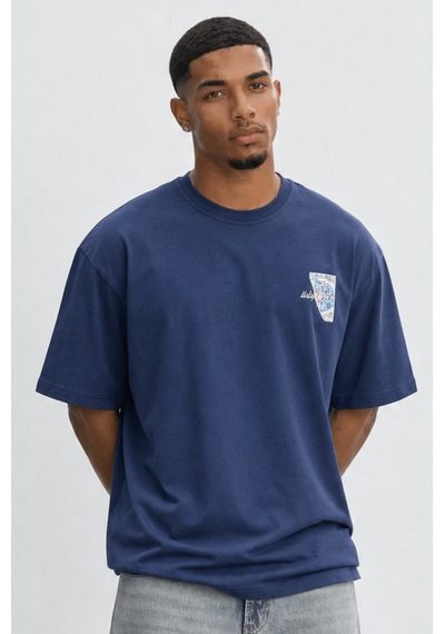 Respire Erkek Itsbyzey Nakış Detaylı Oversize T-shirt Lacivert