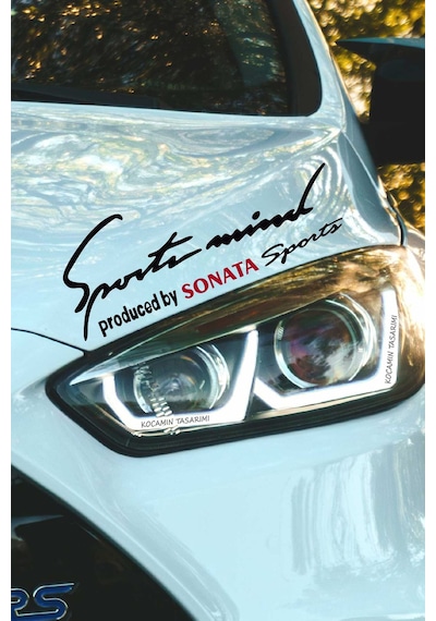 Hyundai Sonata Sport Mind Far Şerit Sticker Siyah Zemin Kırmızı Yazı Araca Özel Tasarım Sonata Yazılı Siyah & Kırmızı