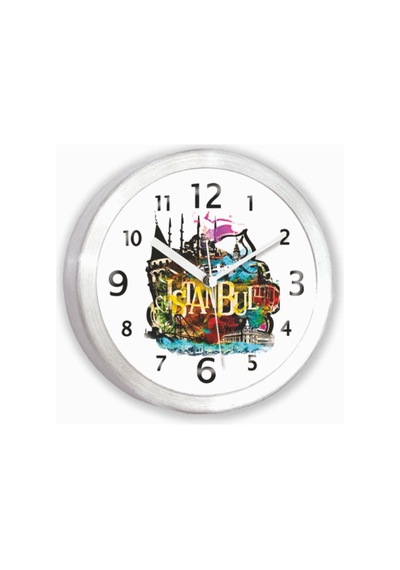 Istanbul Desenli Alüminyum Çerçeveli Mıknatıslı Buzdolabı Saati Çok Renkli