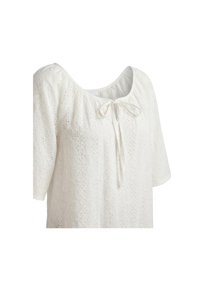 Hanezza Büyük Beden Pamuklu Reglan Kol Bluz - Büzgülü Yaka Beyaz - 527031681 Beyaz