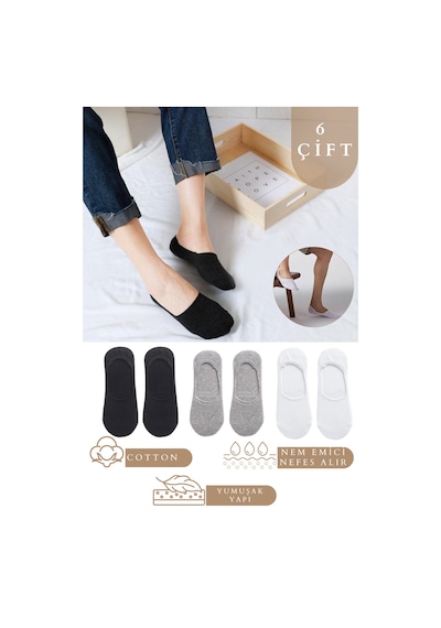 Kral Socks Unisex Düz Desenli 6 Çift Pamuklu Terletmez Babet Çorap Beyaz