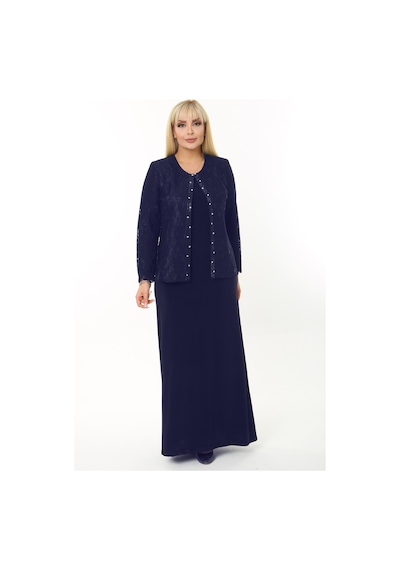 Ladies First Büyük Beden 3758 Lacivert Elbiseli Takım Lacivert