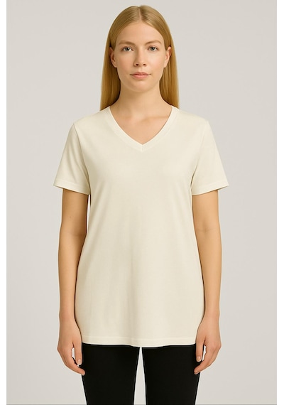 Axxel Kadın Krem Kısa Kollu Pamuklu Oversize Rahat Kesim T-shirt-d804-k