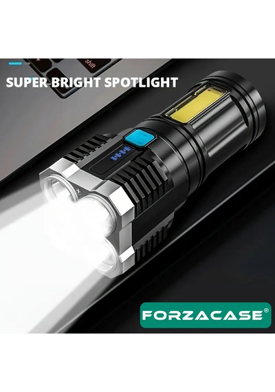 4 Ledli Şarj Edilebilir Çakarlı 4 Mod Outdoor El Feneri -fc954 Siyah