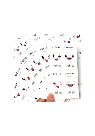 Store 100 Adet Gülen Yüzlü Thank You Etiketi - Hediye, Kargo, Paketleme Stickerı Çok Renkli