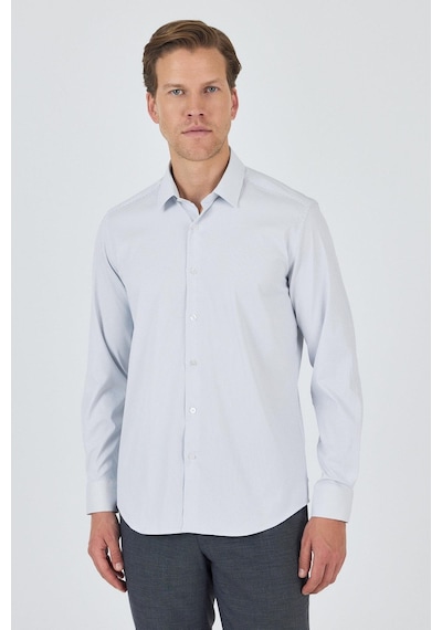 İmza Beyaz Sert Yaka Cepsiz Gabardin Uzun Kol Slim Fit Esnek Gömlek 1004250231 Beyaz