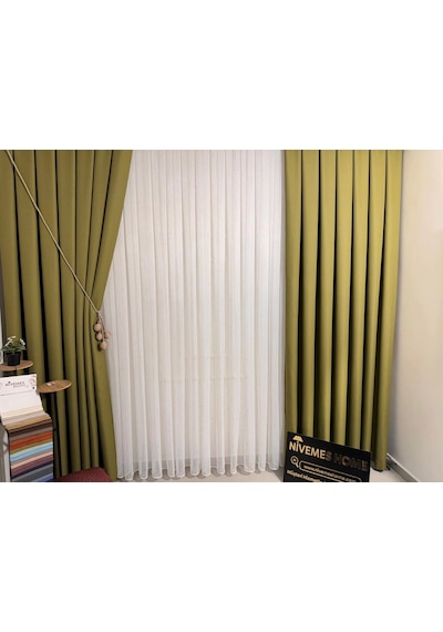 Nivemeshome Roma Keten 1/3 Sık Pileli Yeşil Fon Perde Apm Yeşil