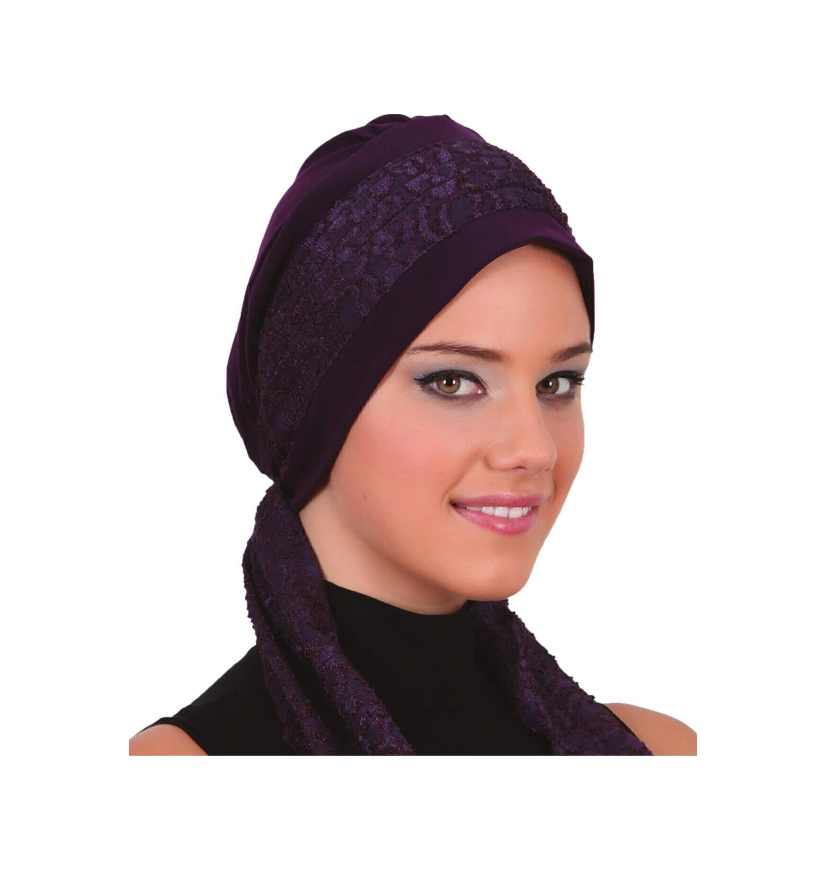 Elysianfidan Dantel Bandana Mor Hazır Türban Tesettür Bone Mor