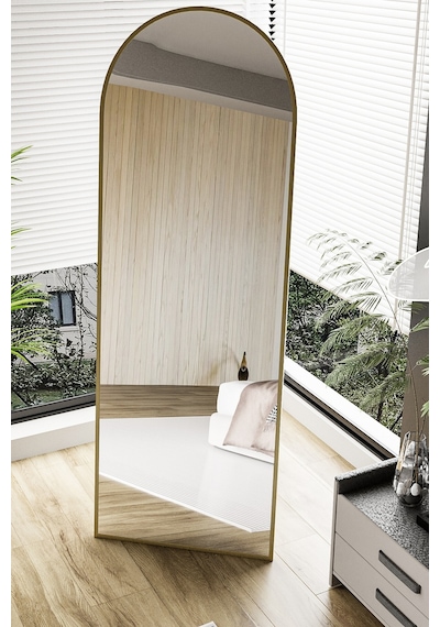 Evdemo Pamir Gold Metal Çerçeveli Ayaklı Oval Boy Aynası 180x60 Cm Gold
