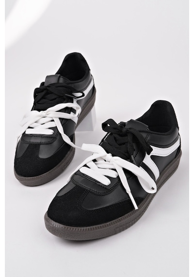 Muggo Retro Çift Bağcıklı Günlük Kadın Sneaker Spor Ayakkabı Siyah - Beyaz