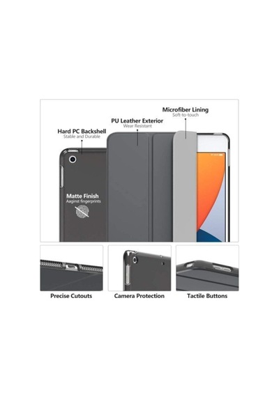 Apple Uyumlu iPad  5. 6. Nesil 2017 2018 9.7" Inc Kılıf Smart Cover Katlanabilir Standlı Akıllı Kapak Siyah
