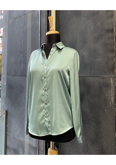 Pera Moda Saten Yüzeyli Fitted Gömlek Çağla
