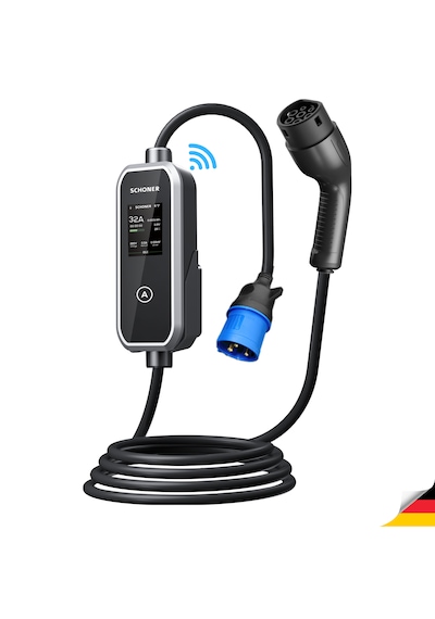 Schoner 7.5kw Taşınabilir Elektrikli Araç Şarj Istasyonu -tak Ve Şarj Et- Wi-fi/bluetooth Smart 5 Metre Tip2 Kablolu 7.4 kW