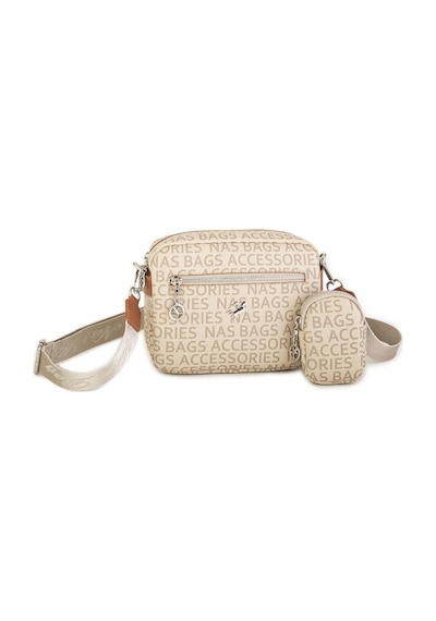 Nas Bag Kadın Çapraz Çanta Mini Cüzdanlı Ayarlanabilir Askılı Vizon Taba Yazılı Taba