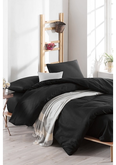 Eponj Home Lastikli Çarşaflı Nevresim Takımı Çift Kişilik Basic Siyah