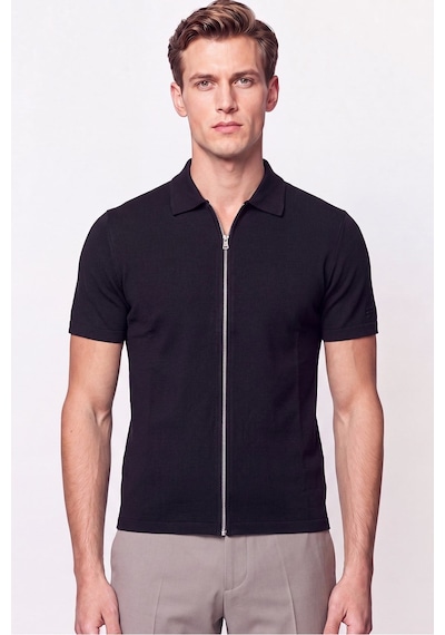 Efor Comfort Fit Rahat Kalıp Polo Yaka Fermuarlı Siyah Tişört Ts 930