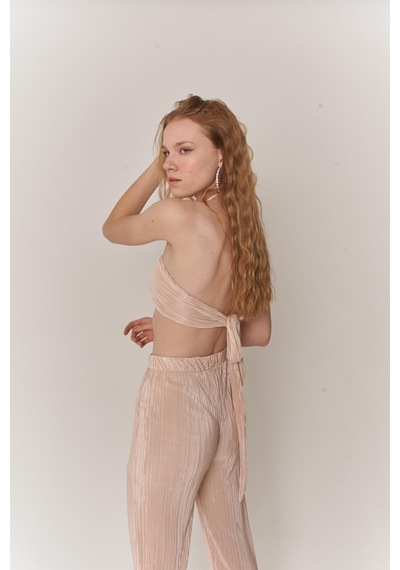 Holly Lolly Kadın Bej Crop Bağlamalı Cardy Bluz