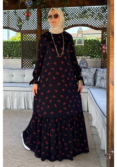 Rabia Şamlı Gül Lacivert Elbise Normal