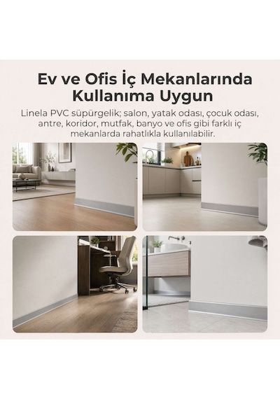 Linela Suya Dayanıklı Pvc Süpürgelik 8 Cm - Gümüş - Lnl411