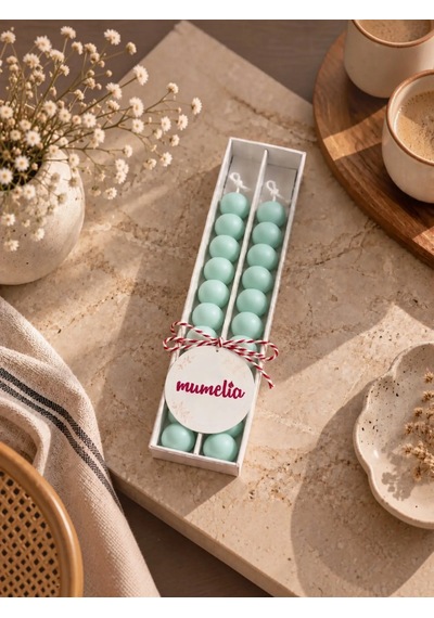 Mumelia Bubble Şamdan - Doğal Soya Kutulu Dekoratif Mum - 2'li - Su Yeşili - 1 Kutu