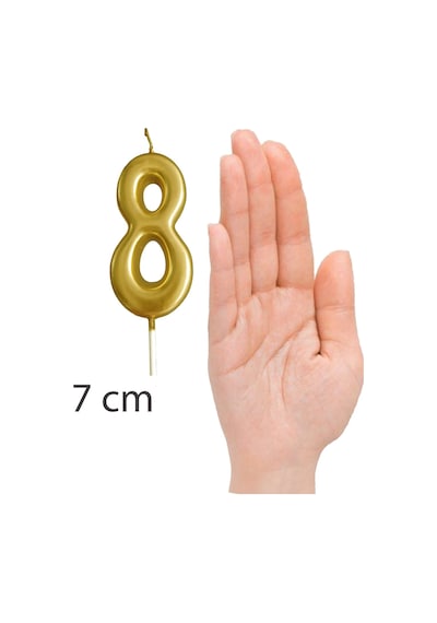 8 Yaş Gold Rakam Mum, Parlak Altın Rengi Doğum Günü Mumu Sarı Yaldızlı Pasta Mumu