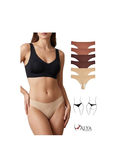 Alya Underwear Lazer Kesim Dikişsiz Tanga Külot, Seamless String 6'lı Paket Çok Renkli A08