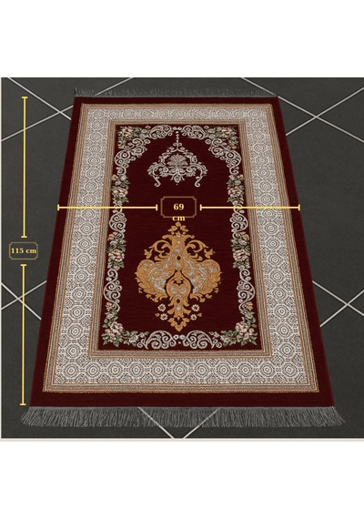 Tesbihane Kişiye Özel Nakış İşlemeli Çiçek Desenli Kendinden Saçaklı Kırmızı Renk Hediyelik Seccade