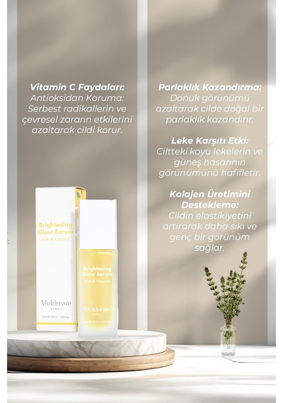 Aha Ve C Vitamini İçeren Aydınlatıcı Işıltı Etkili Kore Serum 40ml Peeling &  Bakım