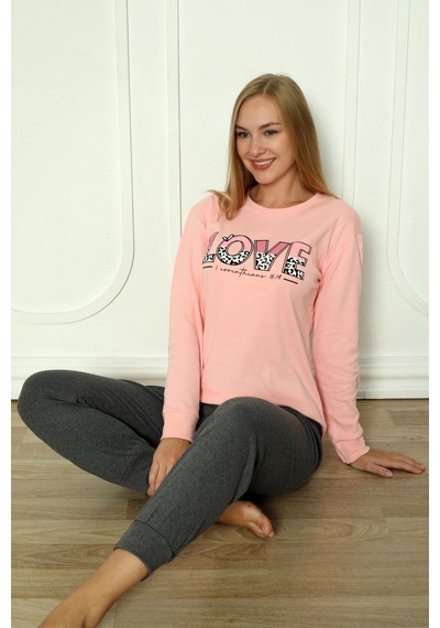 Wordex Fawn 04-3011 İnterlok Kumaş Love Baskılı Kışlık Ev Kadın Pijama Takımı Soft Pembe Wordex Fawn 04-3011 İnterlok Kumaş Love Baskılı Kışlık Ev Kadın Pijama Takımı Soft Pembe