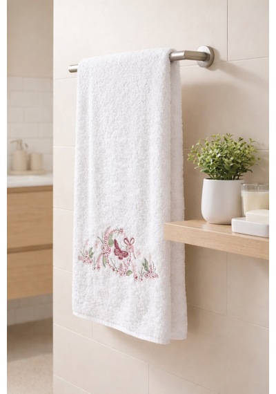 Bambu Pamuk 50 X 90 Cm Nakışlı El Havlusu Açık Bej - Yeşil