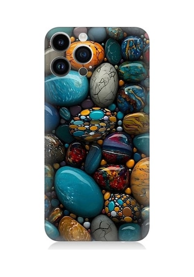 Apple Uyumlu iPhone 14 Pro Max Renkli Doğal Taşlar Desenli Silikon Kılıf