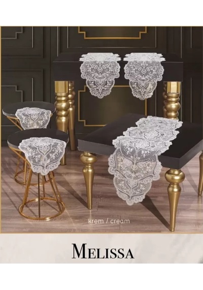 Salon Takımı Çeyizlik Melissa Model Krem 5 Parça Dantel Runner Seti No 2536