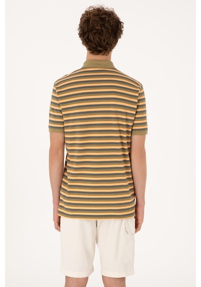 U.S. Polo Assn. Erkek Regular Fit Haki Polo Yaka Çizgili Tişört 50306794-VR027