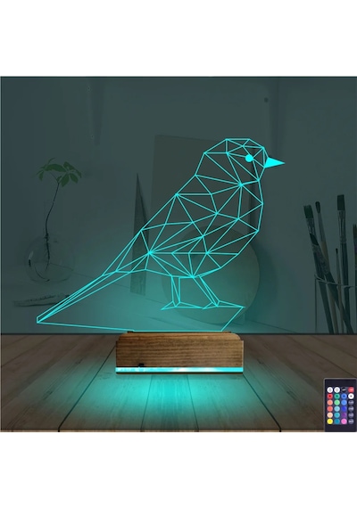 Luvivia Kuş Kanarya Taraftar 3d Lamba - Masa Gece Lambası Şeffaf