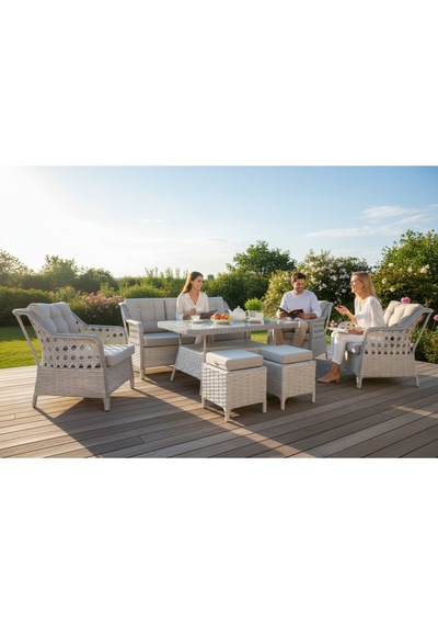 Sun Patio Helena Gümüş Gri Alüminyum 3+1+1 Bahçe & Balkon Takımı
