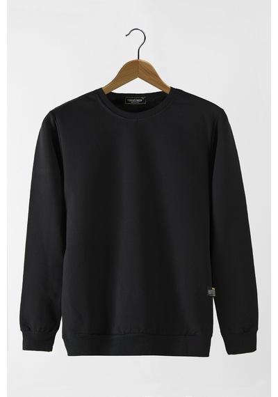 Terapi Men Erkek Siyah Bisiklet Yaka Basic Düz Sweatshirt Siyah