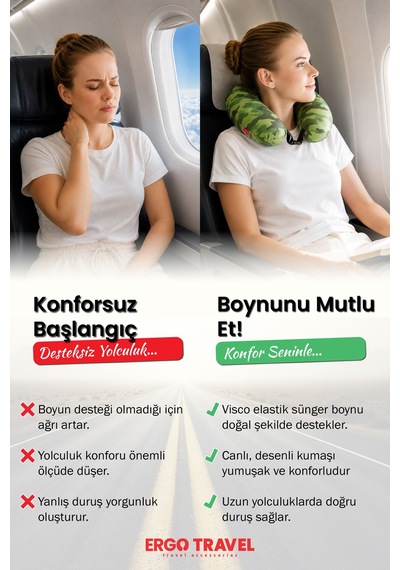 Viscofoam Colorful Ortopedik Seyahat Yastığı Visco Boyun Destekli Seyahat Yastığı - Kamuflaj | Ergo Travel