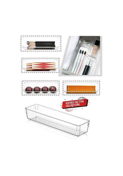 Çekmece Içi Düzenleyici, Modüler Saklama Kabı - Makyaj Takı Organizeri 30 X 7,5 Cm Plastik Beyaz Diğer