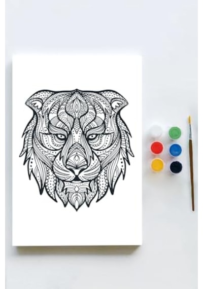 Pster21648 Aslan Mandala Tuval Kanvas Tablo Boyama Hobi Seti 50x70cm