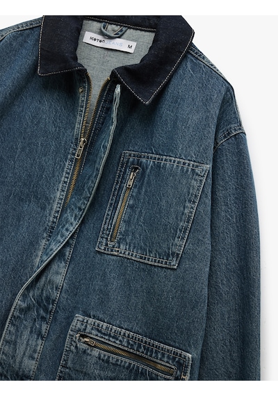 Koton Pamuklu Oversize Uzun Kollu Fermuar Detaylı Denim Ceket İndigo Stone 5sam50024nd İndigo - Taş Çok Renkli Koton Pamuklu Oversize Uzun Kollu Fermuar Detaylı Denim Ceket İndigo Stone 5sam50024nd İndigo - Taş Çok Renkli