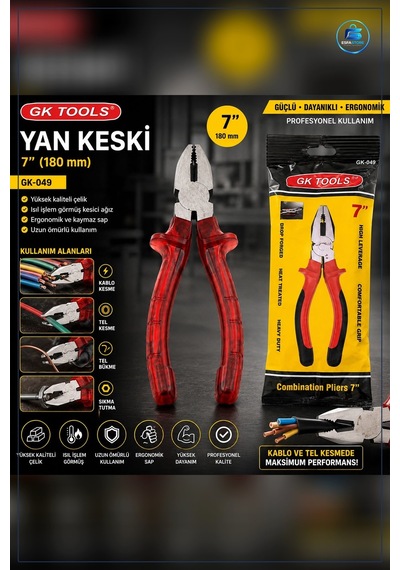 Saplı Yan Keski Pense 180 Mm Alaşımlı Çelik Elektrik Teli Kesici
