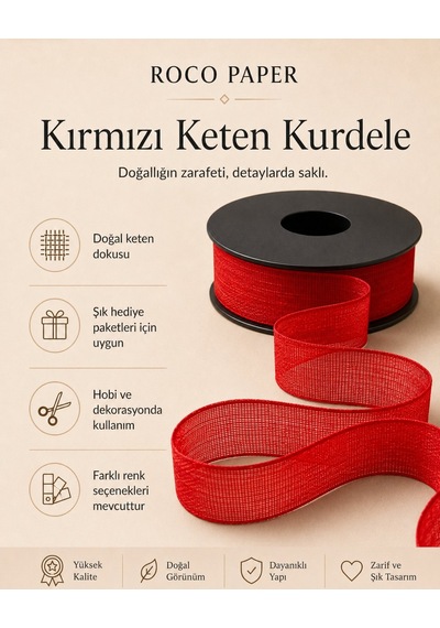 Kırmızı Keten Kurdele 2,5 Cm X 20 Metre, Hediye Paketi Ve Hobi Şe Standart